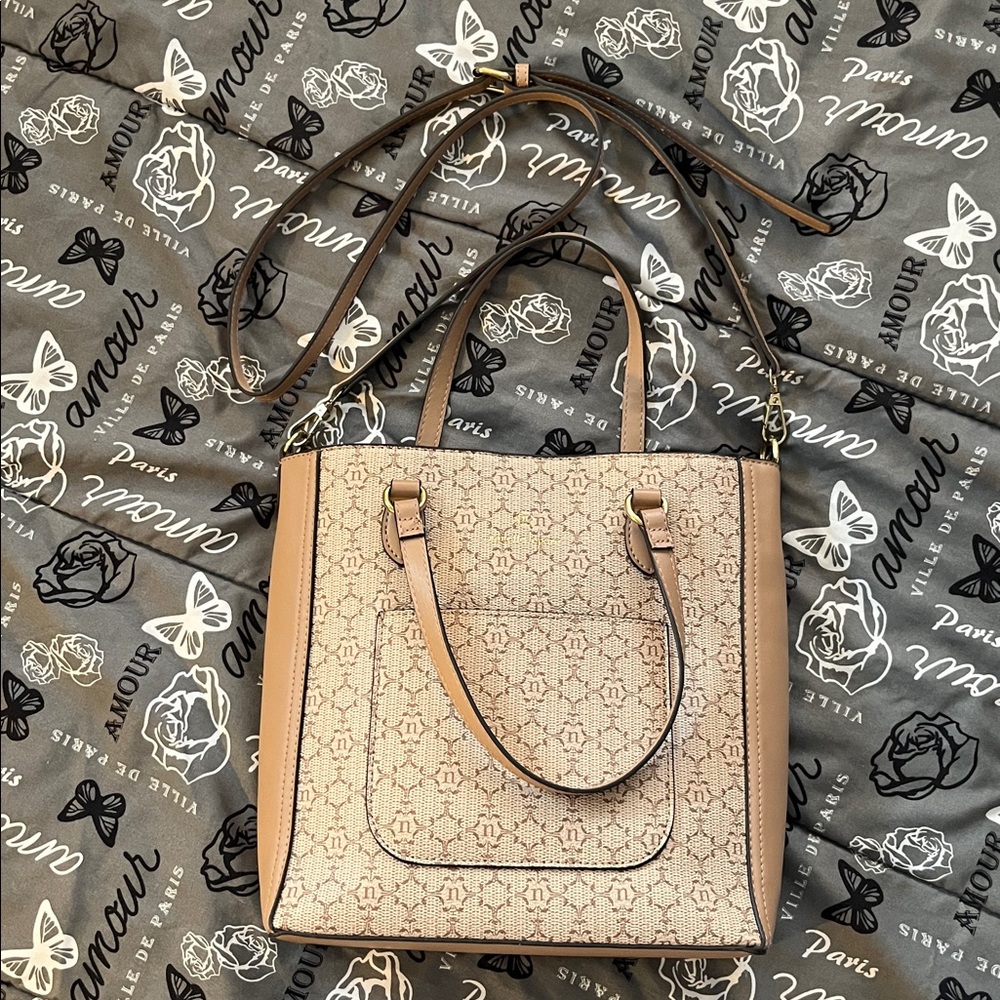 Nanette Lepore Neutral Logo-Print Tote Bag with Top Handles and Detachable Strap